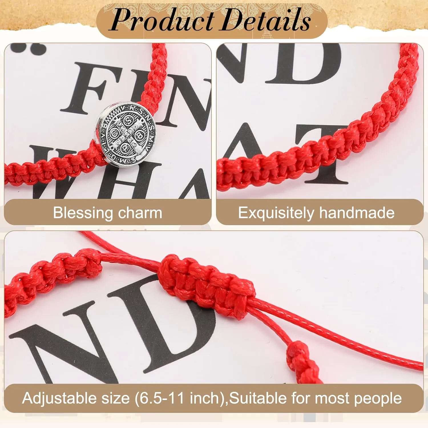 Fumete 2 Pcs Catholic Bracelets Saint Benedict Medal Gifts Adjustable String Bracelets Religious Gifts for Men Women Birthday Holiday