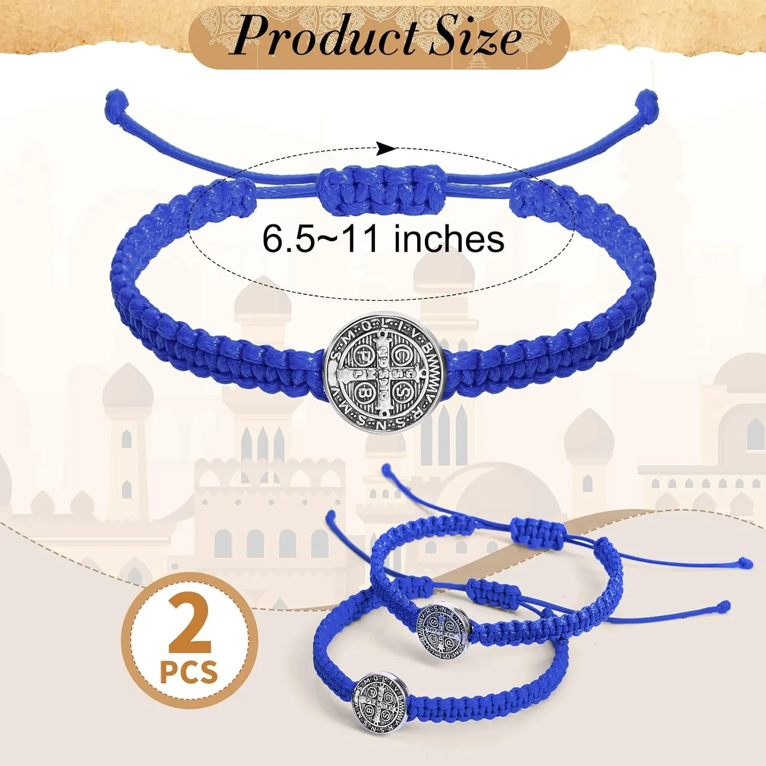 Fumete 2 Pcs Catholic Bracelets Saint Benedict Medal Gifts Adjustable String Bracelets Religious Gifts for Men Women Birthday Holiday
