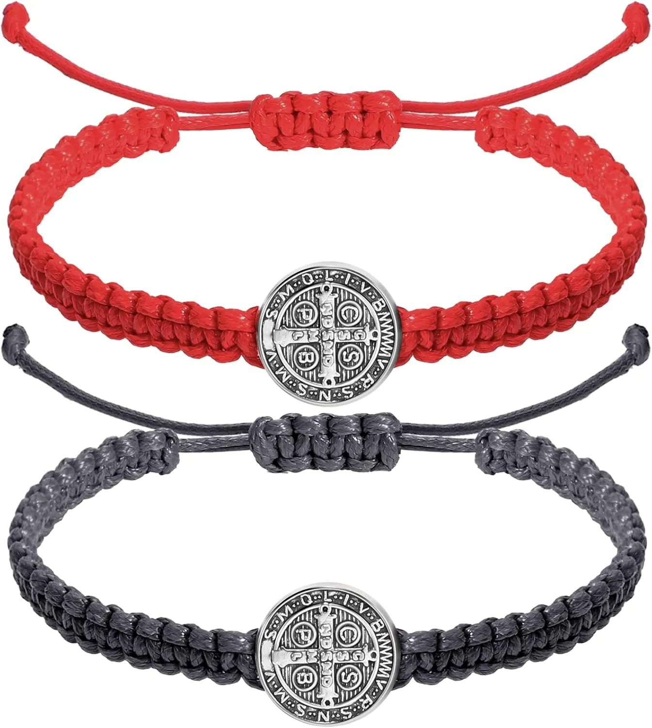 Fumete 2 Pcs Catholic Bracelets Saint Benedict Medal Gifts Adjustable String Bracelets Religious Gifts for Men Women Birthday Holiday