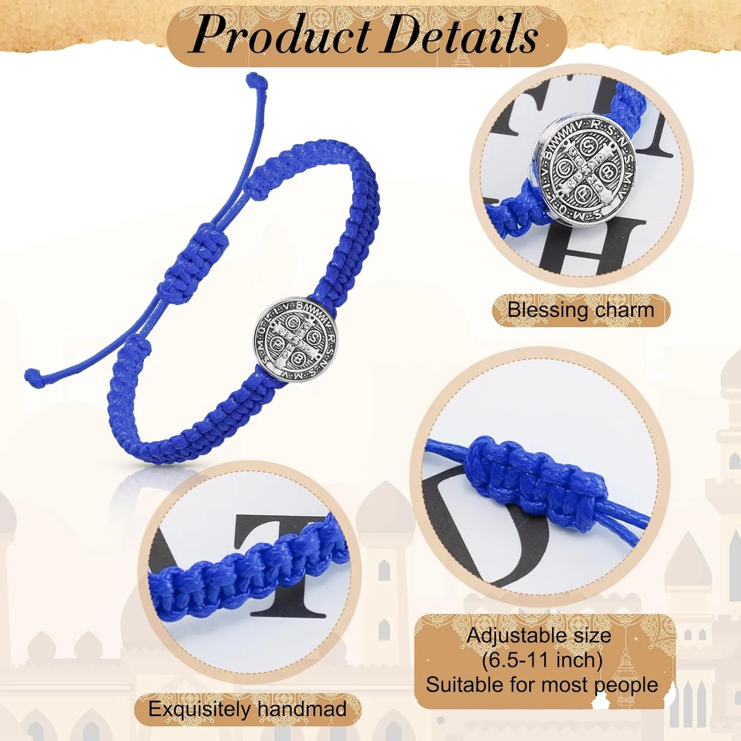Fumete 2 Pcs Catholic Bracelets Saint Benedict Medal Gifts Adjustable String Bracelets Religious Gifts for Men Women Birthday Holiday