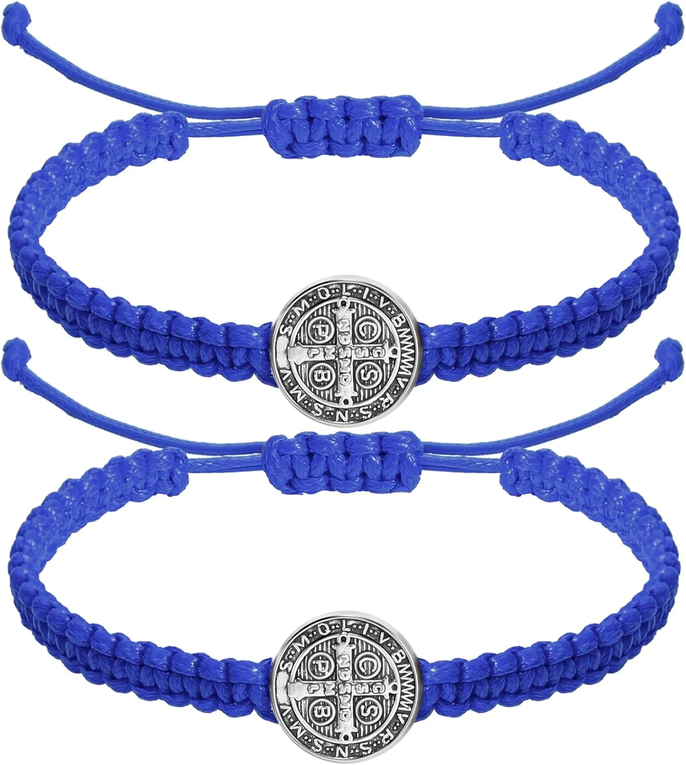 Fumete 2 Pcs Catholic Bracelets Saint Benedict Medal Gifts Adjustable String Bracelets Religious Gifts for Men Women Birthday Holiday
