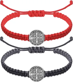 Fumete 2 Pcs Catholic Bracelets Saint Benedict Medal Gifts Adjustable String Bracelets Religious Gifts for Men Women Birthday Holiday