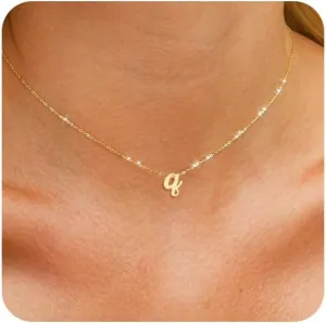 FUNEIA Gold Cursive Initial Necklaces for Women Trendy Letter A-Z Pendant Dainty Gold Necklace Cute Custom Personalized Monogram Name Choker Necklace with Initials Jewelry Gifts