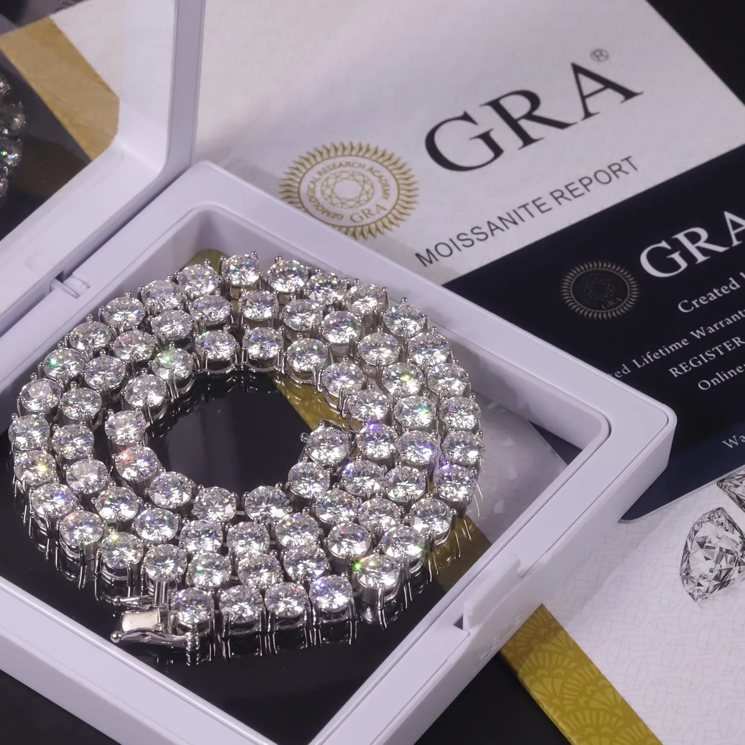 Gem's Beauty 4.59-112.00CT Moissanite Tennis necklaces Gifts 2-6.5mm D Color VVS1 Round Cut Diamond Tennis necklace