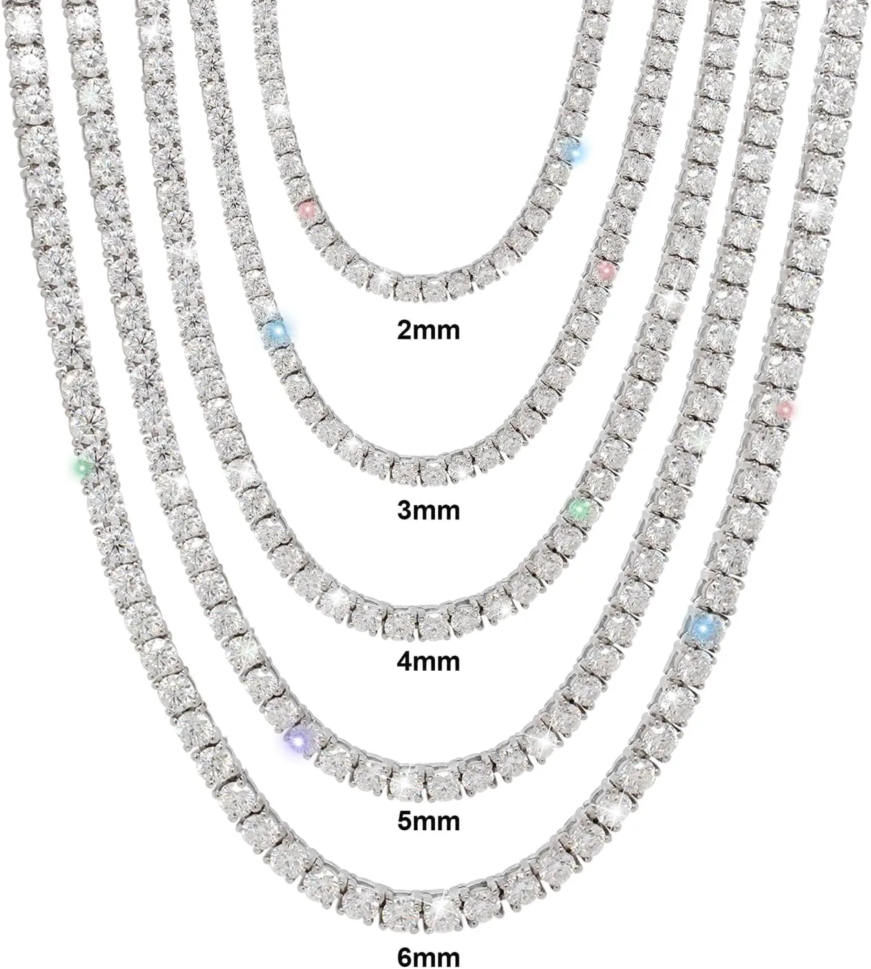 Gem's Beauty 4.59-112.00CT Moissanite Tennis necklaces Gifts 2-6.5mm D Color VVS1 Round Cut Diamond Tennis necklace