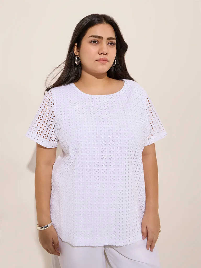 Gia White Laser-Cut Detailed Cotton Top