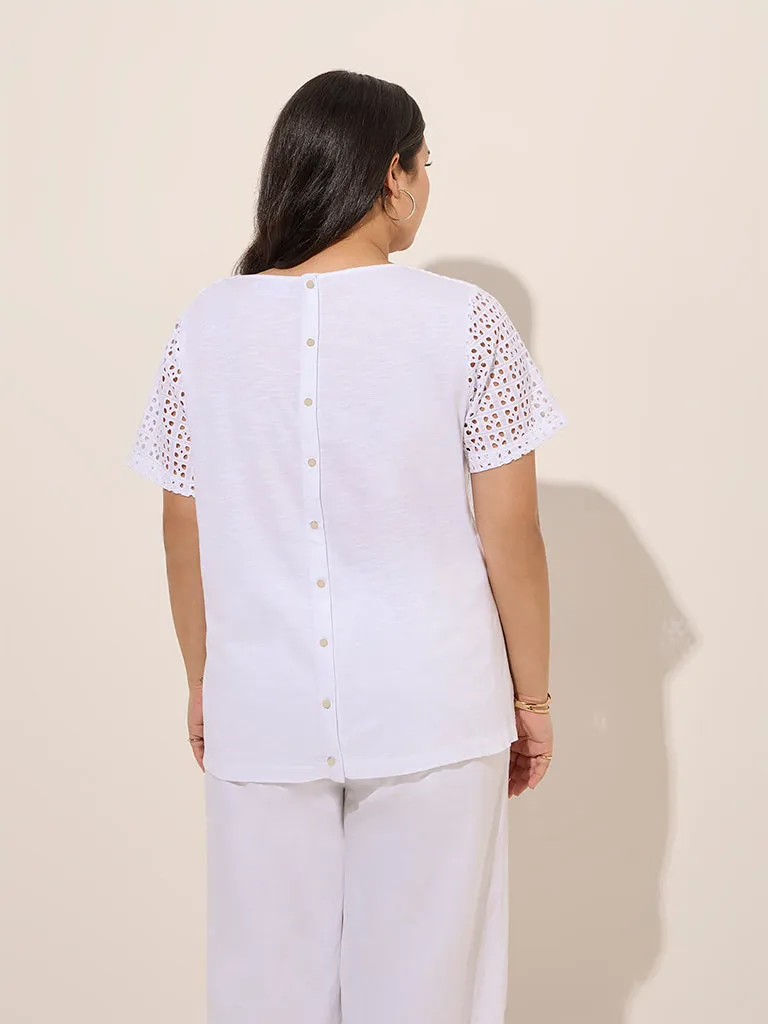Gia White Laser-Cut Detailed Cotton Top