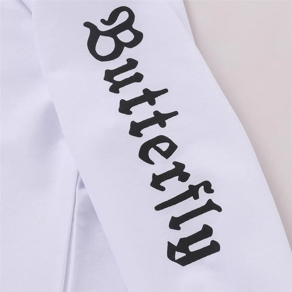 Girls Butterfly Cartoon Printed Long Sleeve Hooded T-Shirts Wholesale Girl Clothing