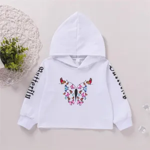 Girls Butterfly Cartoon Printed Long Sleeve Hooded T-Shirts Wholesale Girl Clothing