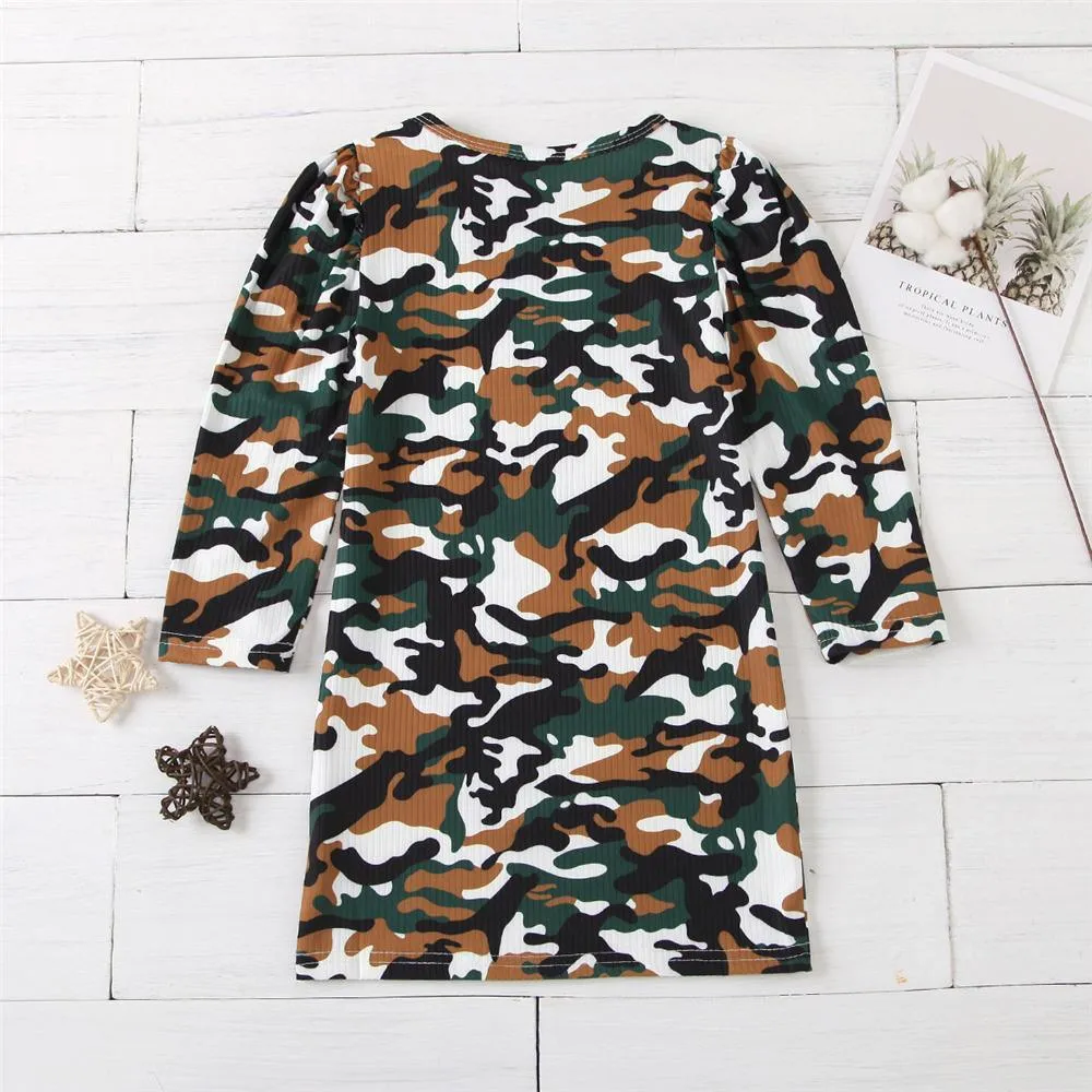 Girls Camo Crew Neck Daily Long T-shirts Wholesale Little Girls Clothes