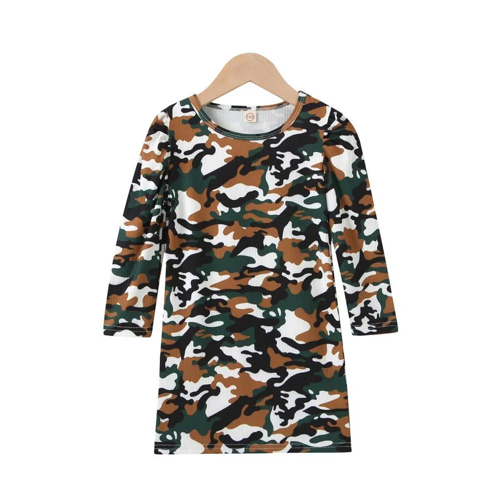 Girls Camo Crew Neck Daily Long T-shirts Wholesale Little Girls Clothes