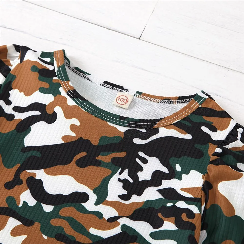 Girls Camo Crew Neck Daily Long T-shirts Wholesale Little Girls Clothes