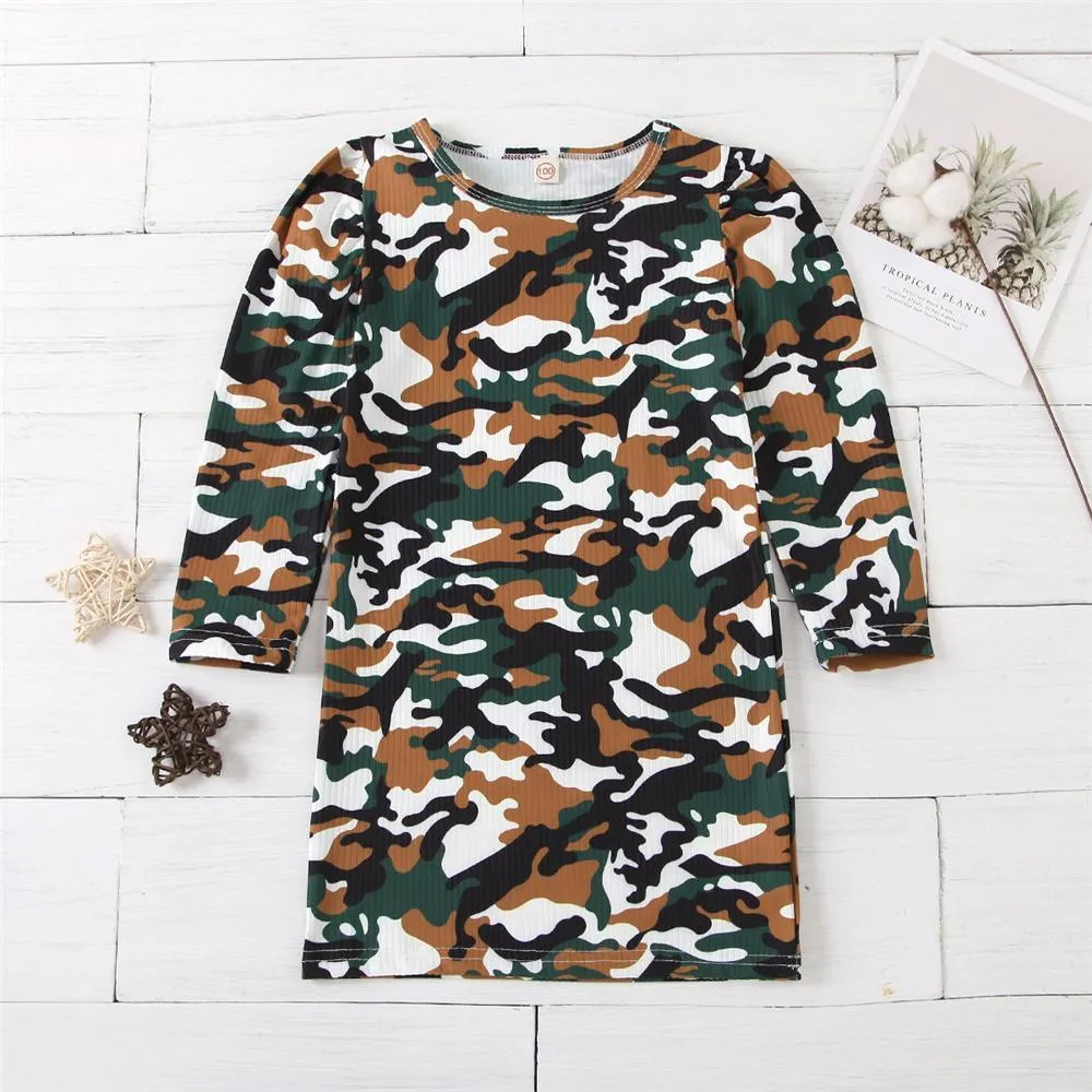 Girls Camo Crew Neck Daily Long T-shirts Wholesale Little Girls Clothes
