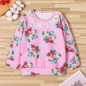 Girls Floral Printed Long Sleeve Lace Collar T-Shirts Bulk Childrens Clothes