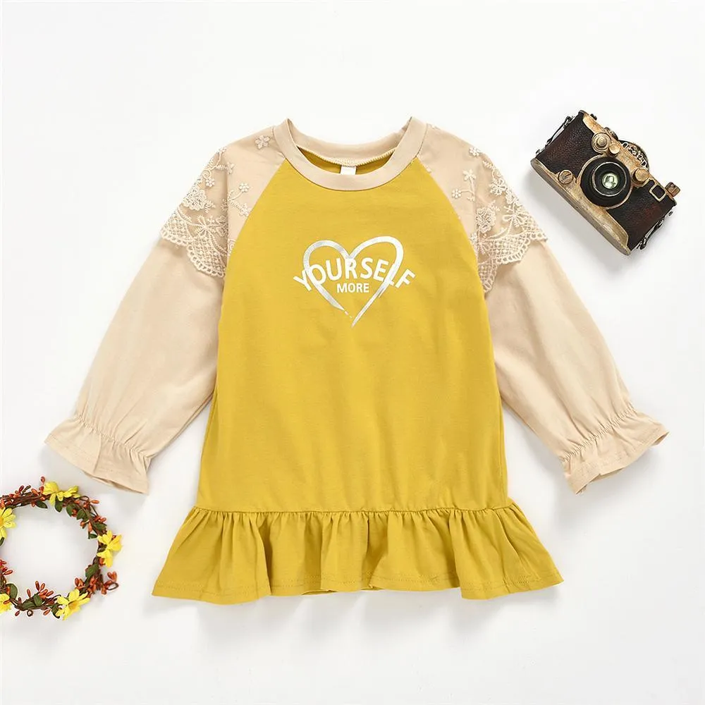 Girls Long Sleeve Letter Heart Printed Tops Girl T Shirts Wholesale