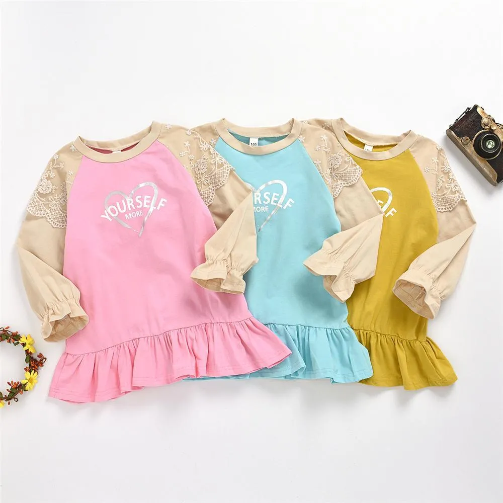 Girls Long Sleeve Letter Heart Printed Tops Girl T Shirts Wholesale