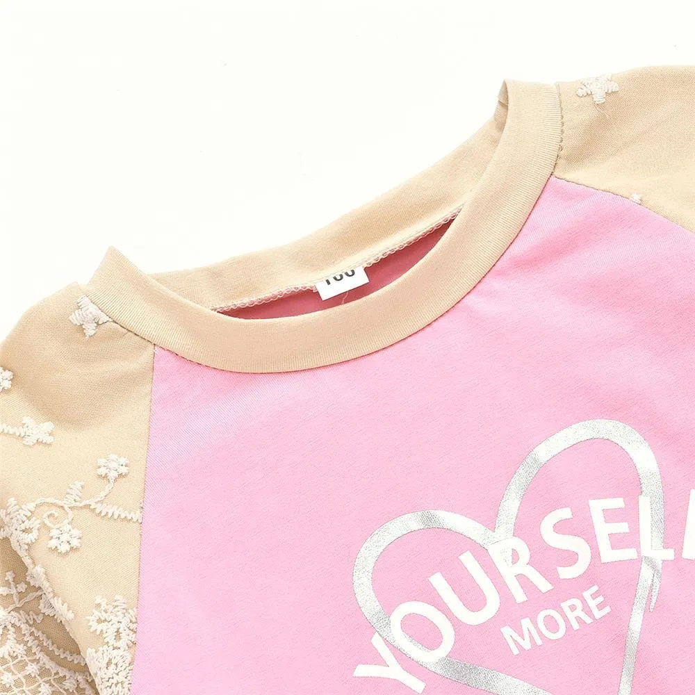 Girls Long Sleeve Letter Heart Printed Tops Girl T Shirts Wholesale