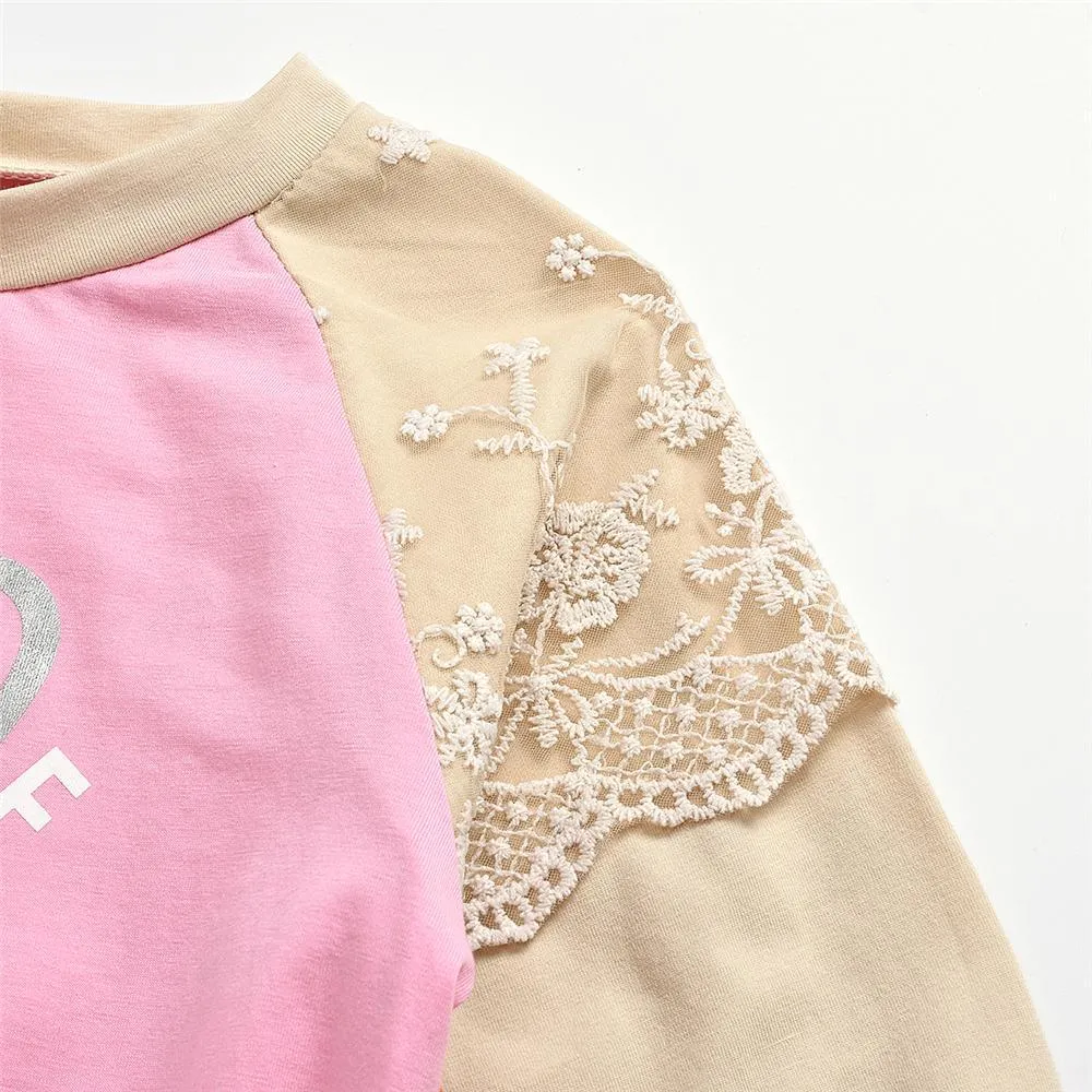 Girls Long Sleeve Letter Heart Printed Tops Girl T Shirts Wholesale