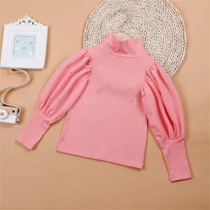 Girls Puff Sleeve Solid Color Casual Top Girl T Shirts Wholesale