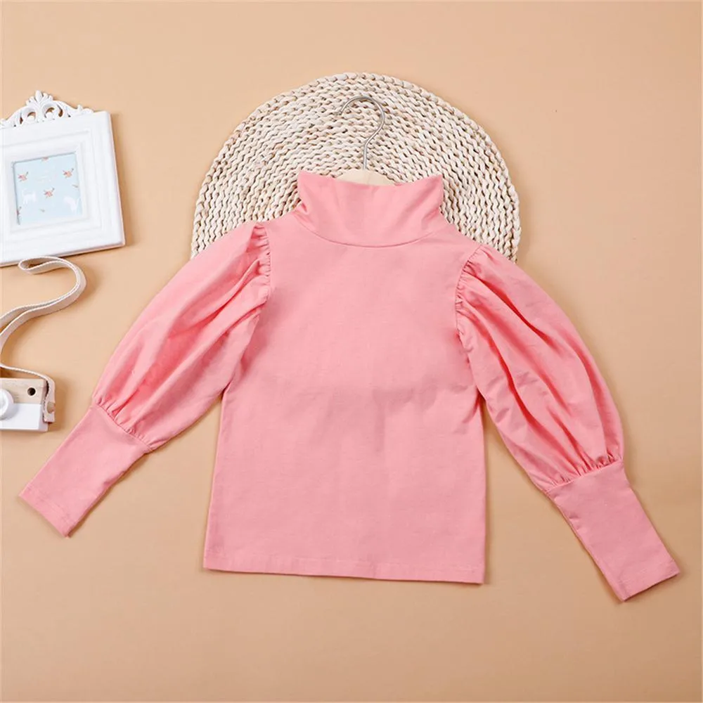 Girls Puff Sleeve Solid Color Casual Top Girl T Shirts Wholesale