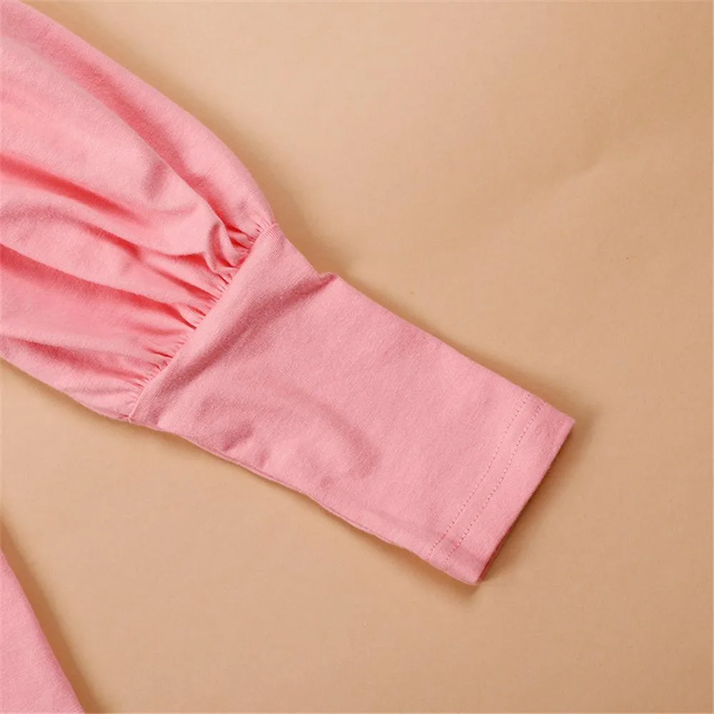 Girls Puff Sleeve Solid Color Casual Top Girl T Shirts Wholesale