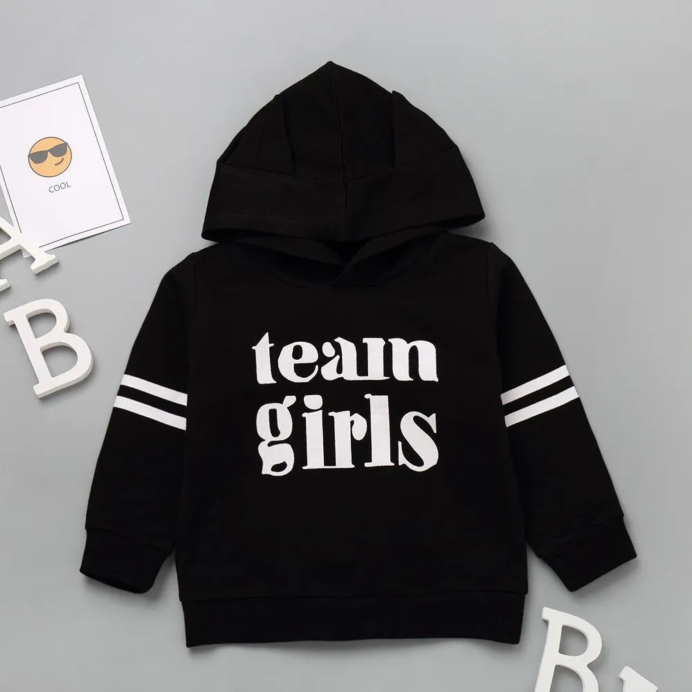 Girls Striped Long Sleeve Letter Printed Hooded T-shirts Wholesale