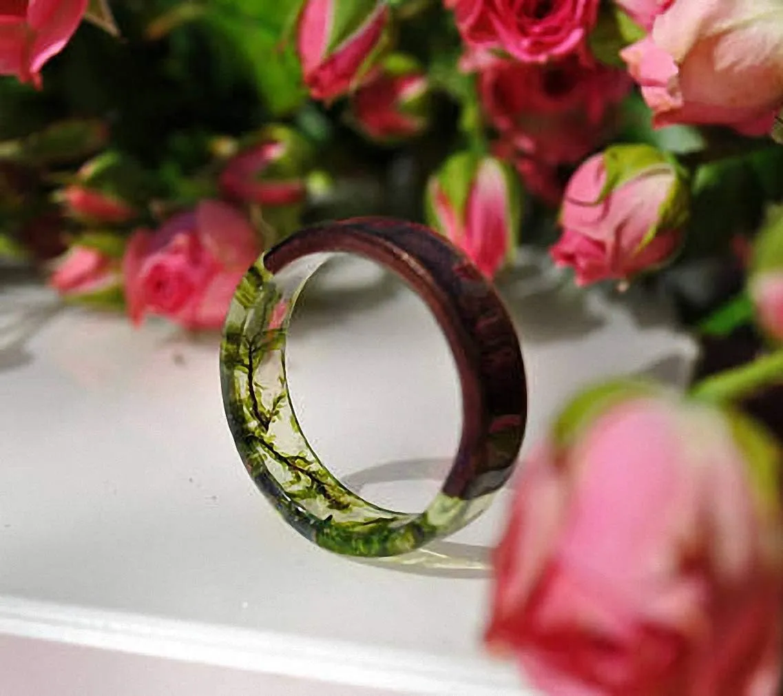 Giwotu Custom Resin Wood Ring Resin Ring Couple Rings Men and Women Rings Wedding Band Rings