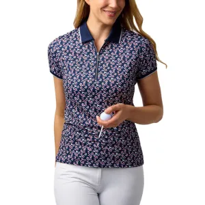 Glenmuir Women's Amelia 1/4 Zip Performance Golf Shirt - Navy/ Garnet Flowers