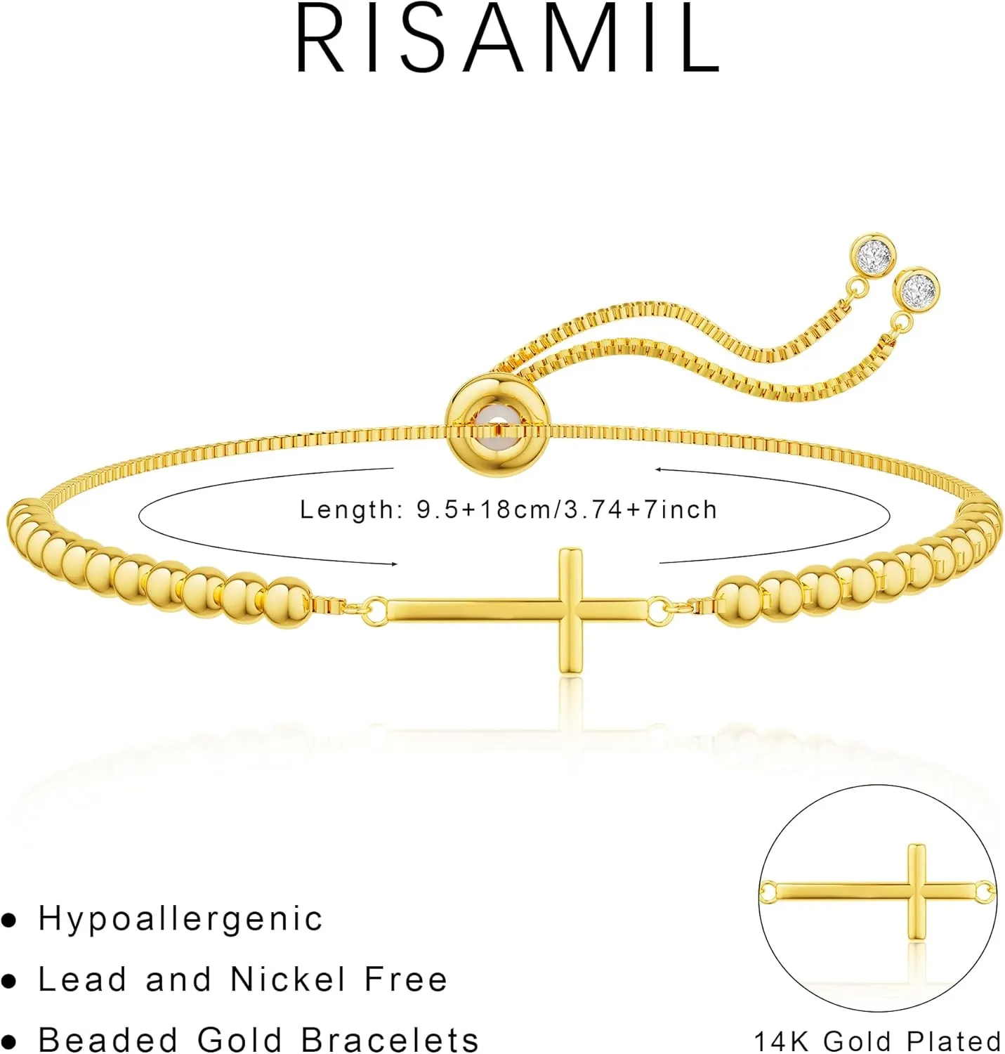 Gold Beaded Bracelets for Women, Dainty 14K Gold Plated Beaded Charm Bracelets for Women Trendy Gold Ball Stretch Bracelets Non Tarnish Fashion Jewelry for Women Cute Gifts Adjustable