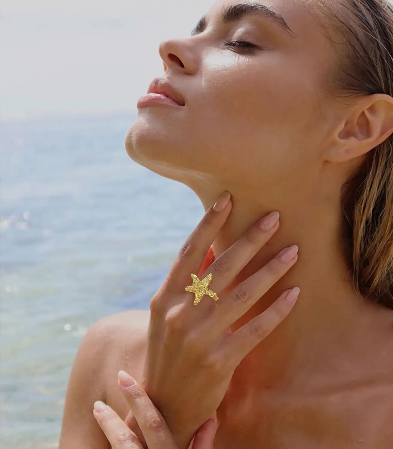 Gold Conch Shell Starfish Rings for Women Adjustable Chunky Open Stackable Seashell Rings Bohemian Statement Rings Summer Ocean Punk Jewelry
