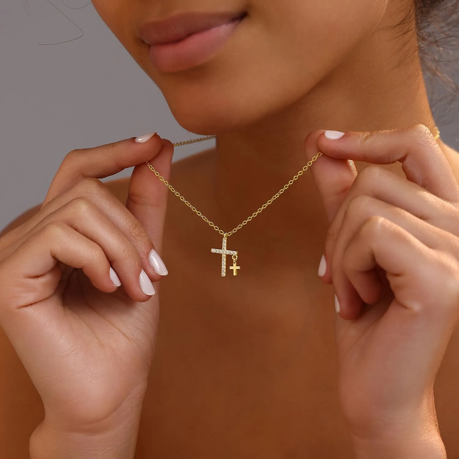 Gold Cross Necklaces for Women Trendy,Dainty Gold Necklace 14K Gold Plated Cross Pendant Necklace With Zircon Small Cute Gold Necklace Simple Cross Necklaces Charm Gold Jewelry for Women