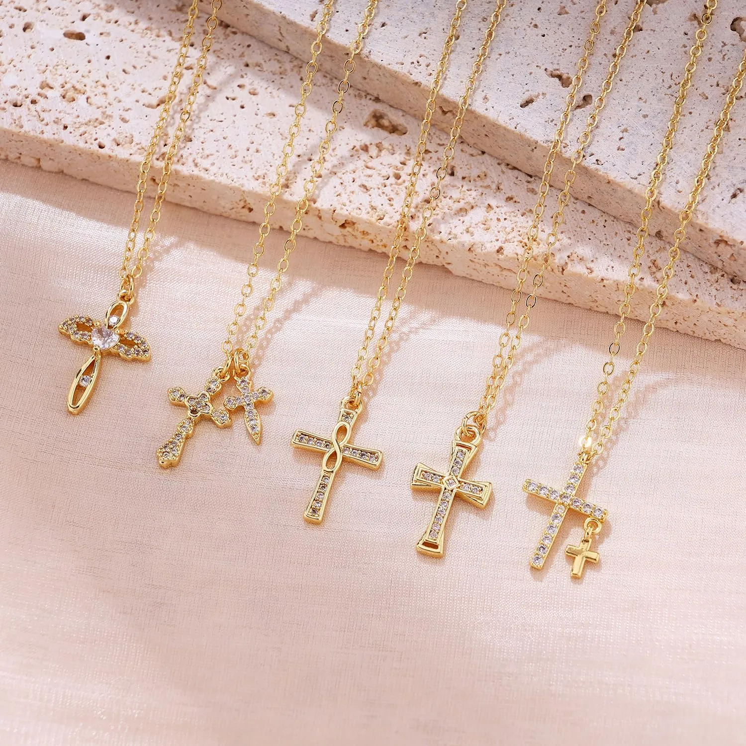 Gold Cross Necklaces for Women Trendy,Dainty Gold Necklace 14K Gold Plated Cross Pendant Necklace With Zircon Small Cute Gold Necklace Simple Cross Necklaces Charm Gold Jewelry for Women