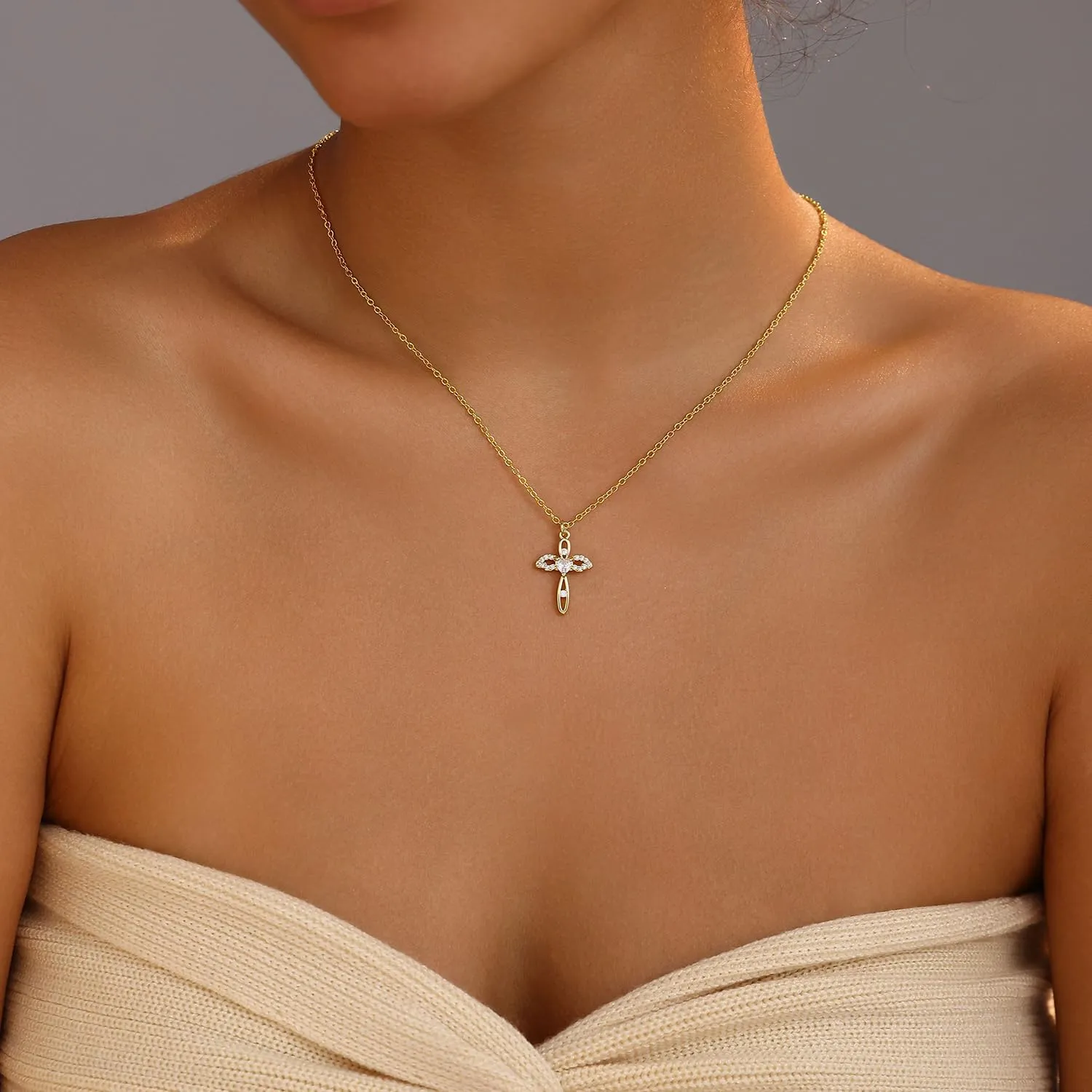 Gold Cross Necklaces for Women Trendy,Dainty Gold Necklace 14K Gold Plated Cross Pendant Necklace With Zircon Small Cute Gold Necklace Simple Cross Necklaces Charm Gold Jewelry for Women