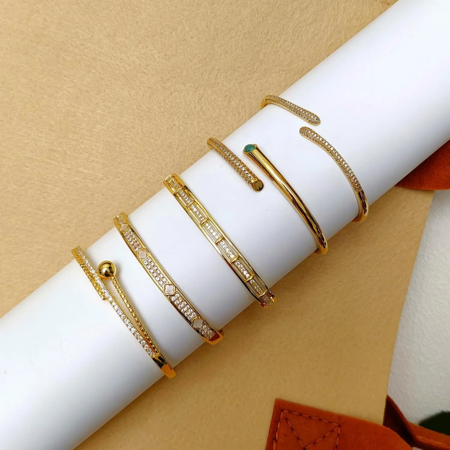 Gold Cuff Bangle Bracelet for Women Personalized Cubic Zirconia Open Bracelets Adjustable Oval Crystal Bangles Bracelets for Her