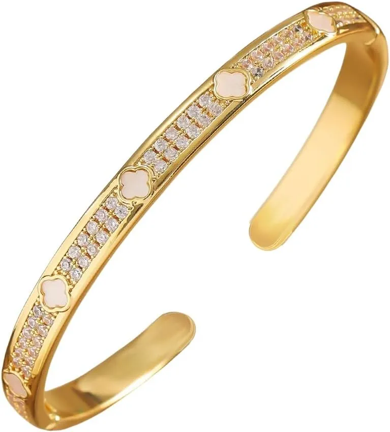 Gold Cuff Bangle Bracelet for Women Personalized Cubic Zirconia Open Bracelets Adjustable Oval Crystal Bangles Bracelets for Her