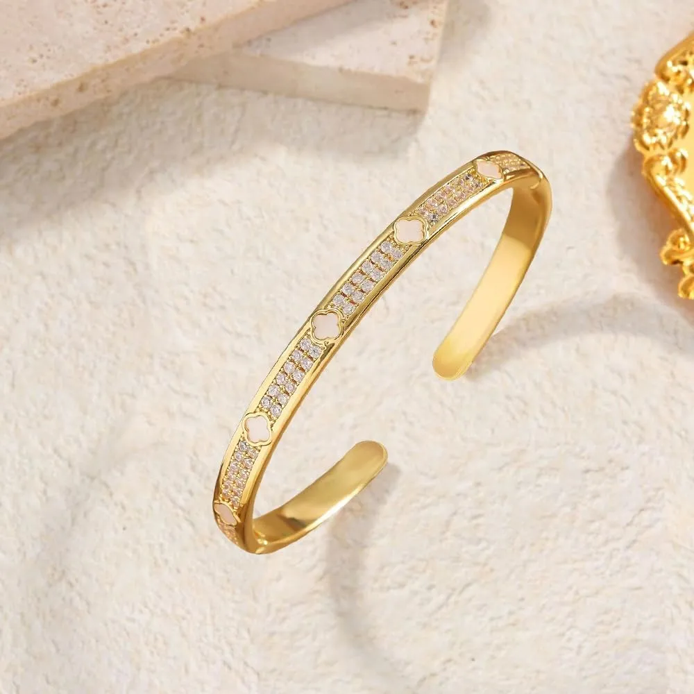 Gold Cuff Bangle Bracelet for Women Personalized Cubic Zirconia Open Bracelets Adjustable Oval Crystal Bangles Bracelets for Her