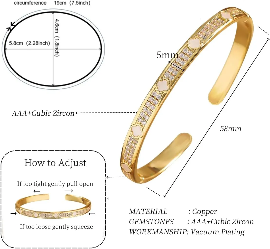 Gold Cuff Bangle Bracelet for Women Personalized Cubic Zirconia Open Bracelets Adjustable Oval Crystal Bangles Bracelets for Her