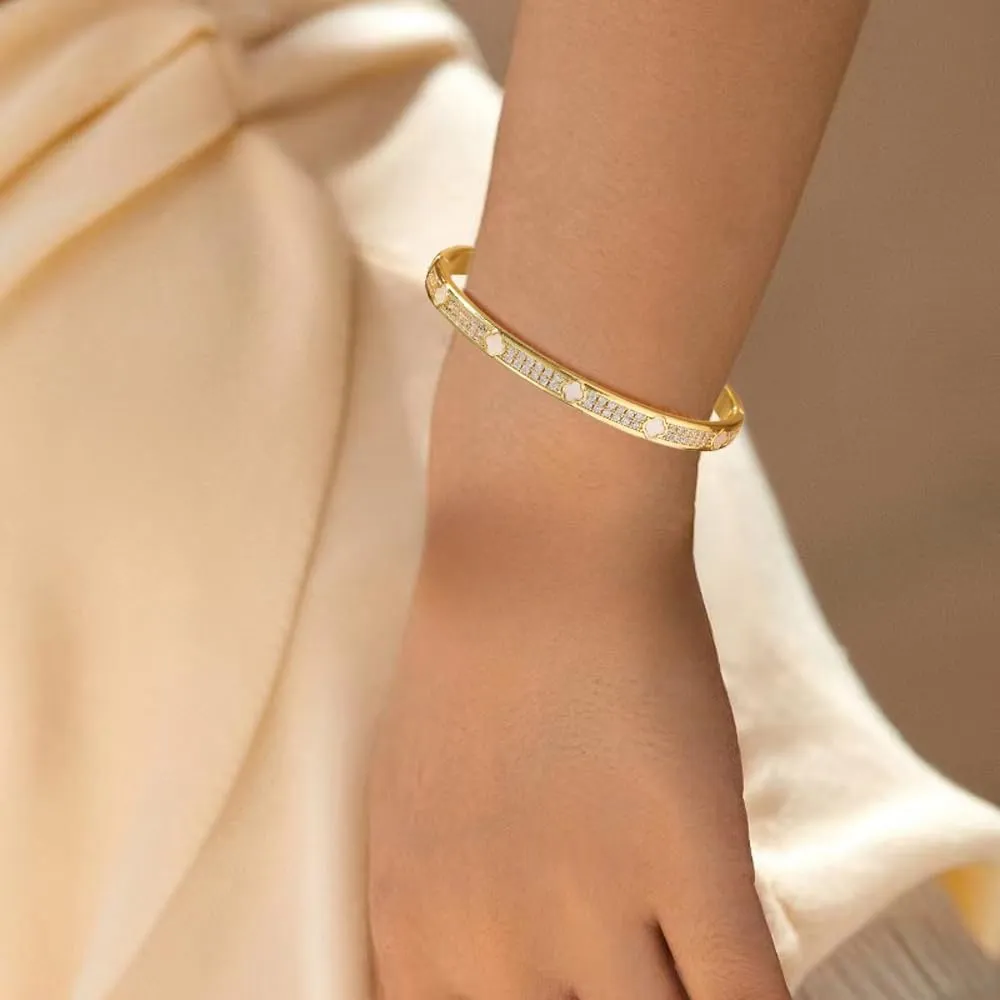Gold Cuff Bangle Bracelet for Women Personalized Cubic Zirconia Open Bracelets Adjustable Oval Crystal Bangles Bracelets for Her