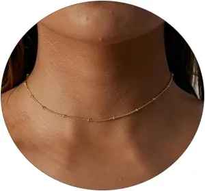 Gold Dainty Choker Necklace for Women 14K Gold/Silver Plated Satellite Choker Shining Dots Chain Thin Trendy beads Paperclip Necklaces Jewelry Gift