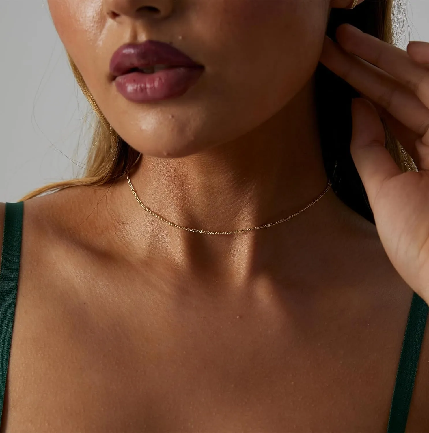 Gold Dainty Choker Necklace for Women 14K Gold/Silver Plated Satellite Choker Shining Dots Chain Thin Trendy beads Paperclip Necklaces Jewelry Gift