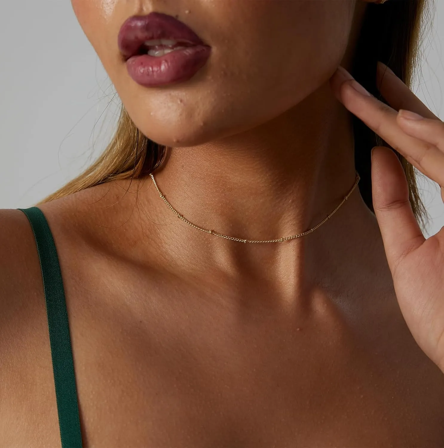 Gold Dainty Choker Necklace for Women 14K Gold/Silver Plated Satellite Choker Shining Dots Chain Thin Trendy beads Paperclip Necklaces Jewelry Gift