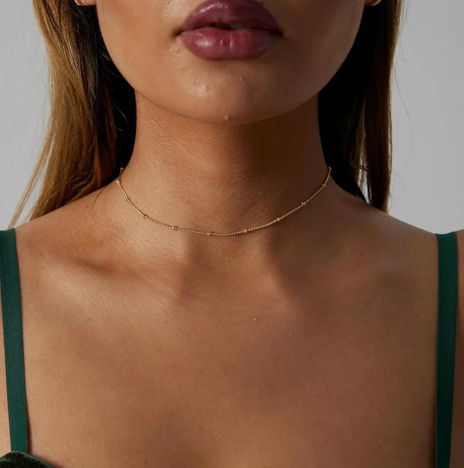 Gold Dainty Choker Necklace for Women 14K Gold/Silver Plated Satellite Choker Shining Dots Chain Thin Trendy beads Paperclip Necklaces Jewelry Gift