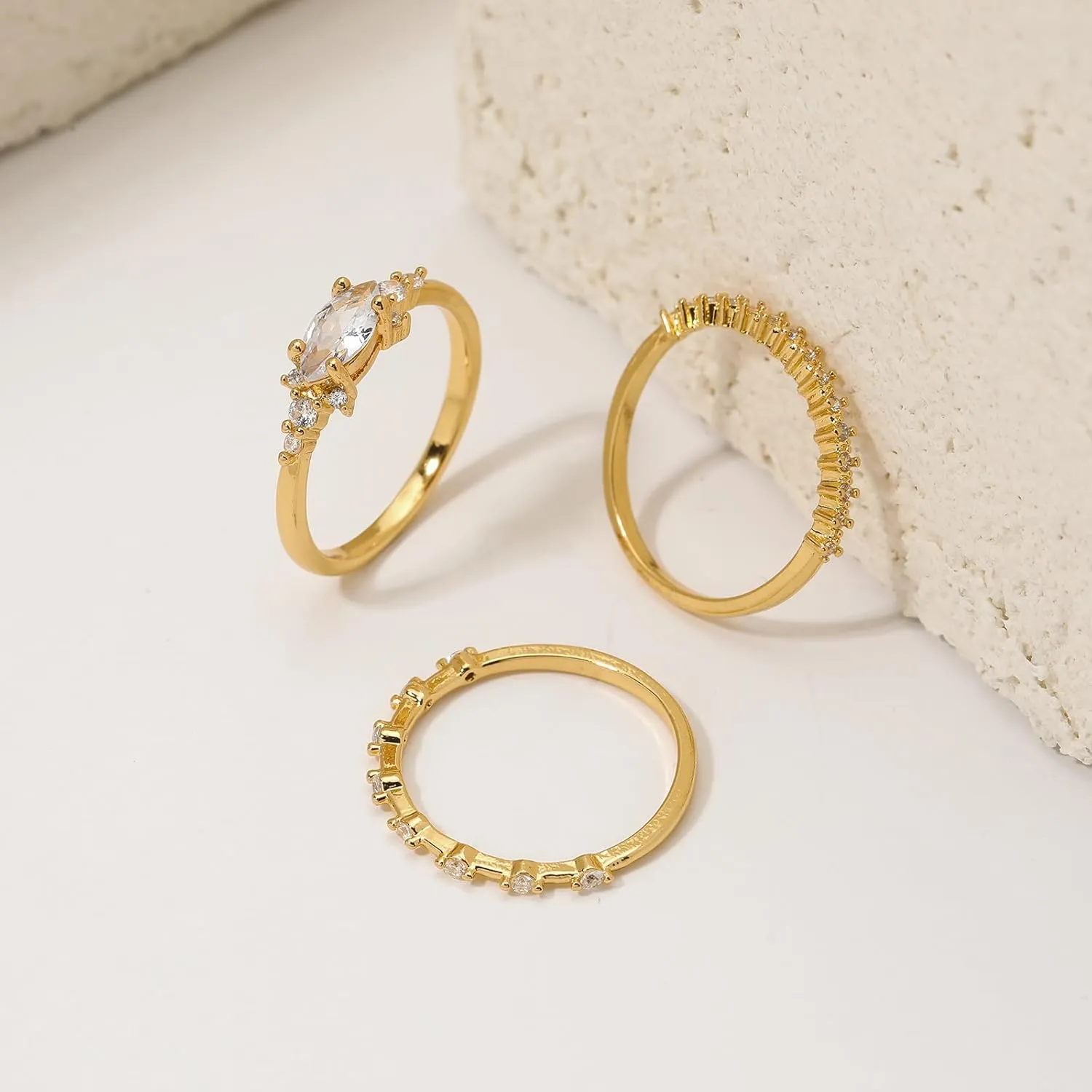 Gold Dainty Rings for Womem 14k Gold Plated Stackable Ring for Girls Size 6-11 Cubic Zirconia Gold Rings Set Wedding Rings for Women Aesthetic Jewelry for Women Girls