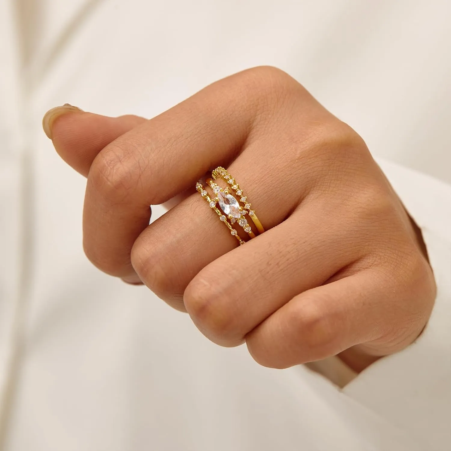 Gold Dainty Rings for Womem 14k Gold Plated Stackable Ring for Girls Size 6-11 Cubic Zirconia Gold Rings Set Wedding Rings for Women Aesthetic Jewelry for Women Girls