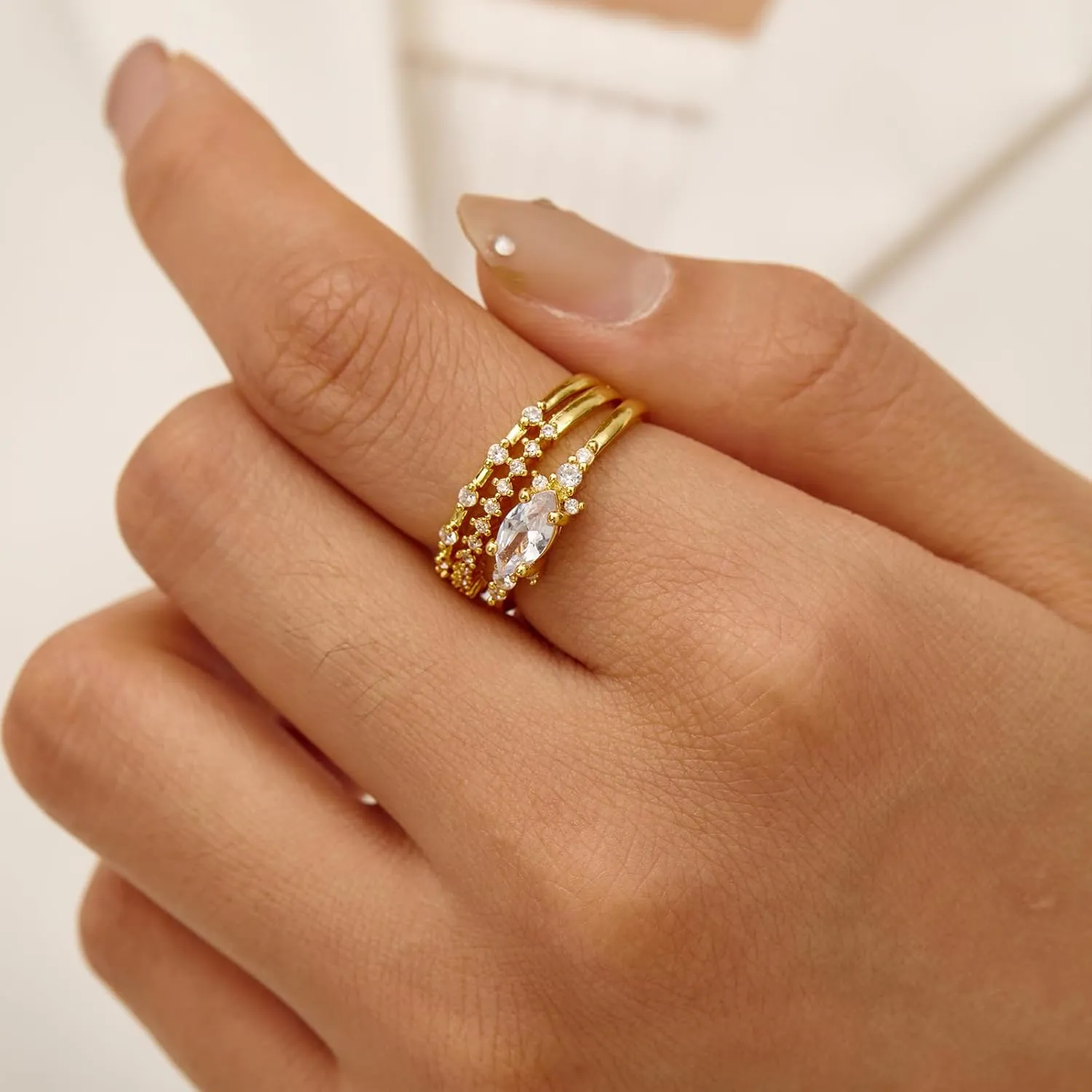 Gold Dainty Rings for Womem 14k Gold Plated Stackable Ring for Girls Size 6-11 Cubic Zirconia Gold Rings Set Wedding Rings for Women Aesthetic Jewelry for Women Girls