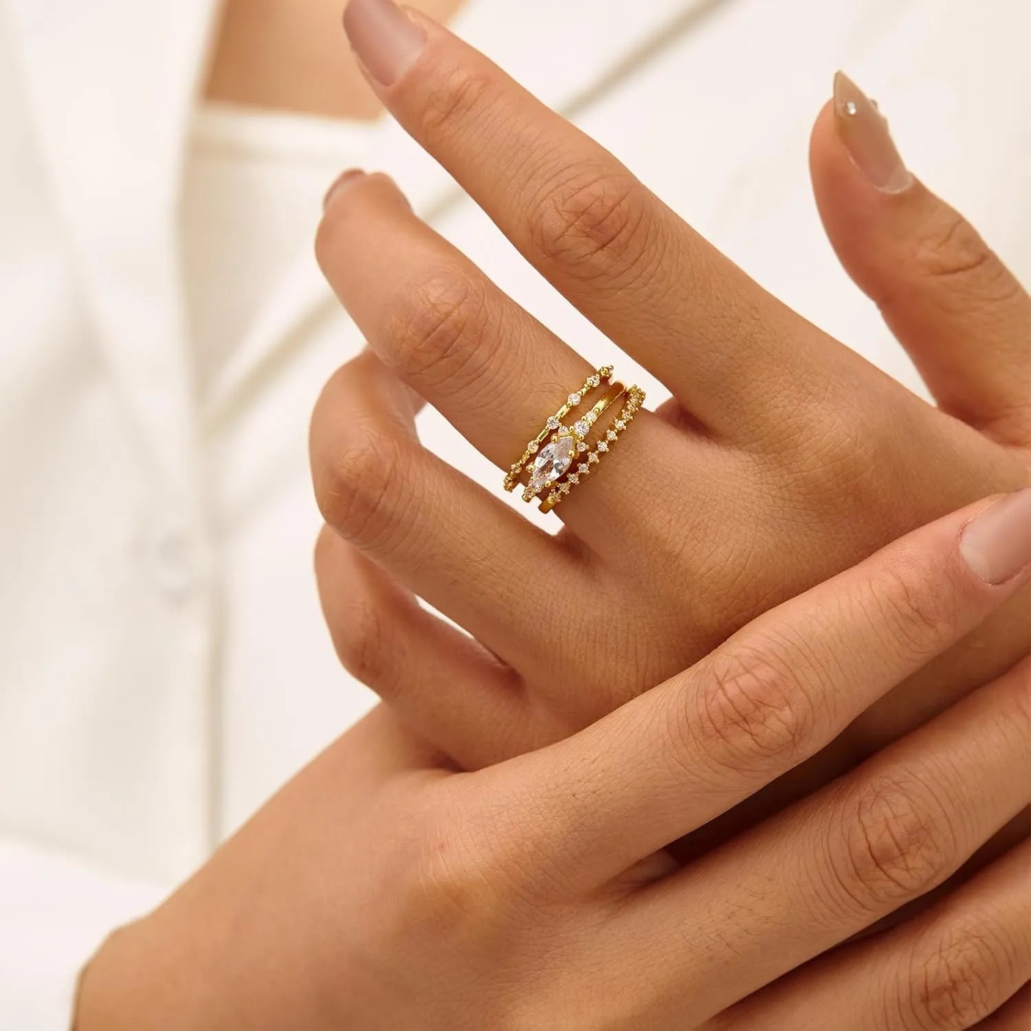 Gold Dainty Rings for Womem 14k Gold Plated Stackable Ring for Girls Size 6-11 Cubic Zirconia Gold Rings Set Wedding Rings for Women Aesthetic Jewelry for Women Girls