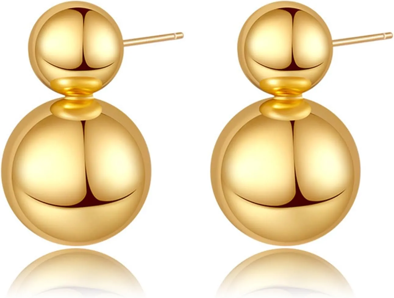 Gold Double Ball Drop Earrings for Women Round Ball Earrings Thick Bead Earrings Stud Trendy Jewelry