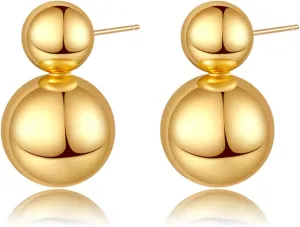 Gold Double Ball Drop Earrings for Women Round Ball Earrings Thick Bead Earrings Stud Trendy Jewelry