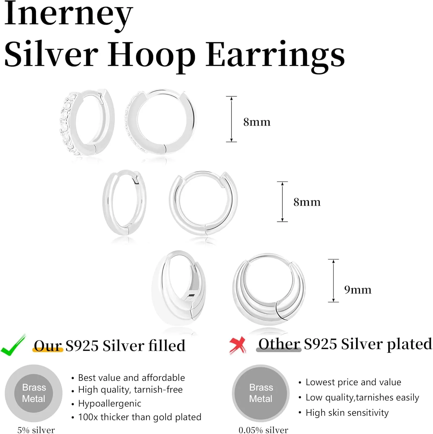 Gold Huggie Hoop Earrings Set for Women, Dainty Small Sterling Silver Earring for Multiple Piercing Hypoallergenic Jewelry, Trendy Twisted CZ Cartilage Earings for Women's Mother Gifts 3Pairs