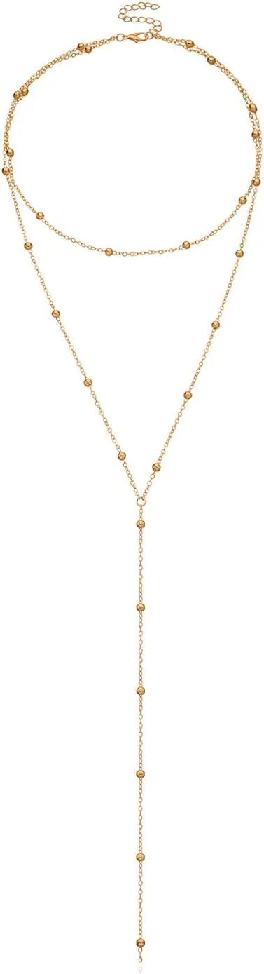 Gold Lariat Necklace for Women Long Silver Chain Layered Necklace Drop Y-Shaped Pendant Necklace